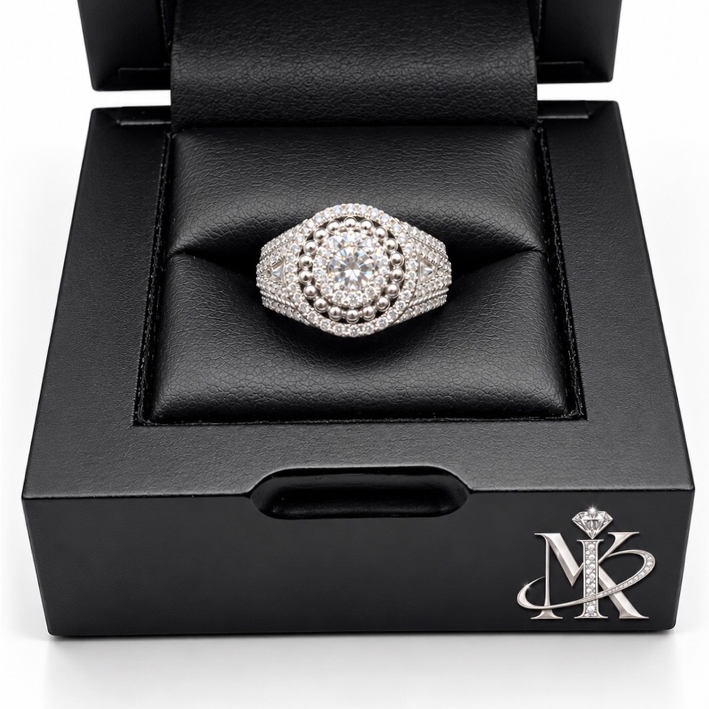 925 Sterling Silver 2.00CTW MOISSANITE Round Men’s Ring Size 9 or 10